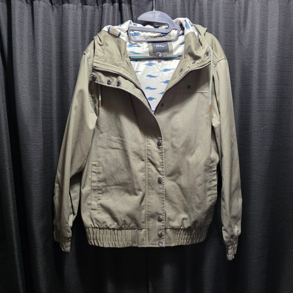 Imperial Motion Mens Olive‎ Green Hooded Snap Front Bomber Style Jacket Small